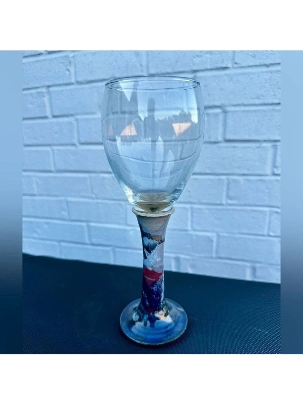 Buie Pottery Gatlinburg, Tennessee Signed Stoneware Wine Glass 9” tall. Like New
